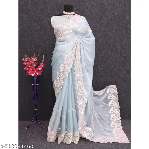 Sequins Embroidered Jimmy Cho Saree || Zimmy Choo Sequins Embroidered Saree With blouse || jimmy Chu Silk Saree With Sequence Work With Fancy Cut Work Border