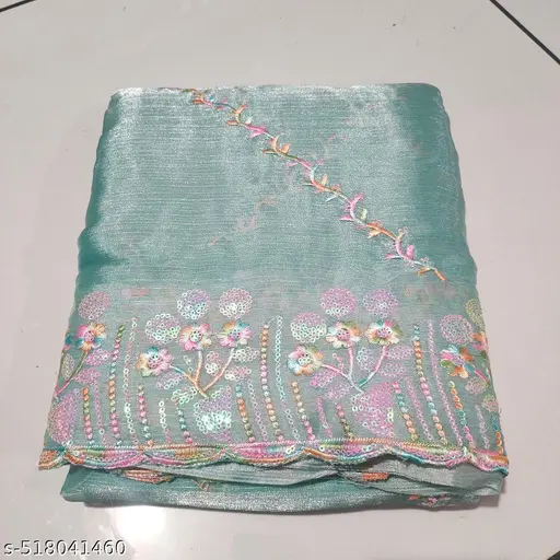 Sequins Embroidered Jimmy Cho Saree || Zimmy Choo Sequins Embroidered Saree With blouse || jimmy Chu Silk Saree With Sequence Work With Fancy Cut Work Border