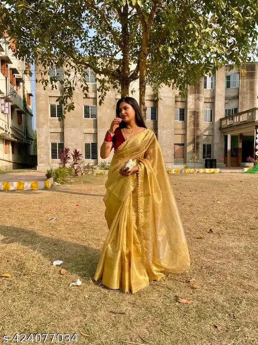 kanchi tissue zari saree with lace border