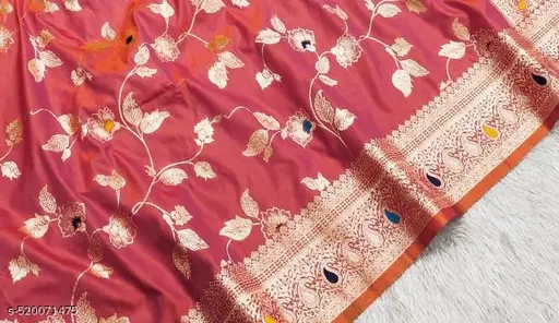 Orange Coloured Premium Soft silk saree and heavy design with tussales.