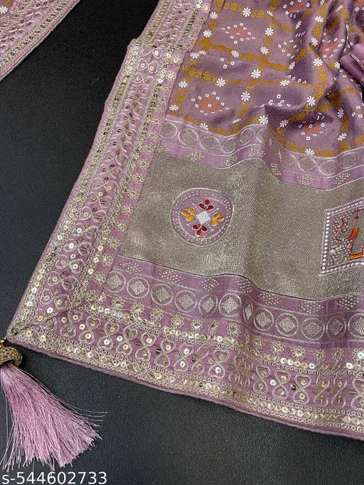 ZF New Popular &amp;amp; Premium Quality &amp;amp; Beautiful Embroidery Work Vichitra Silk Saree With Blouse collocation