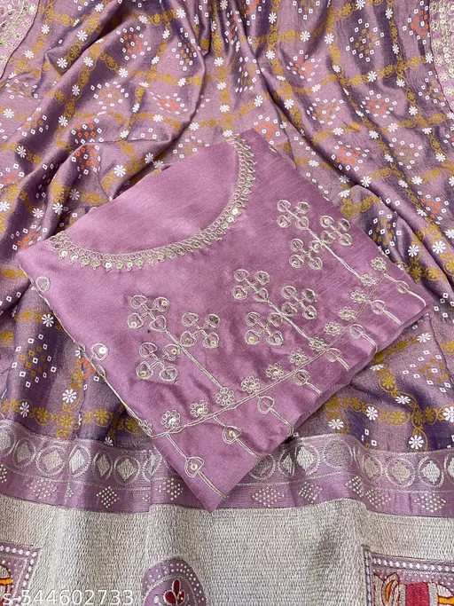 ZF New Popular &amp;amp; Premium Quality &amp;amp; Beautiful Embroidery Work Vichitra Silk Saree With Blouse collocation