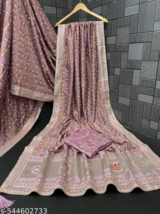 ZF New Popular &amp;amp; Premium Quality &amp;amp; Beautiful Embroidery Work Vichitra Silk Saree With Blouse collocation