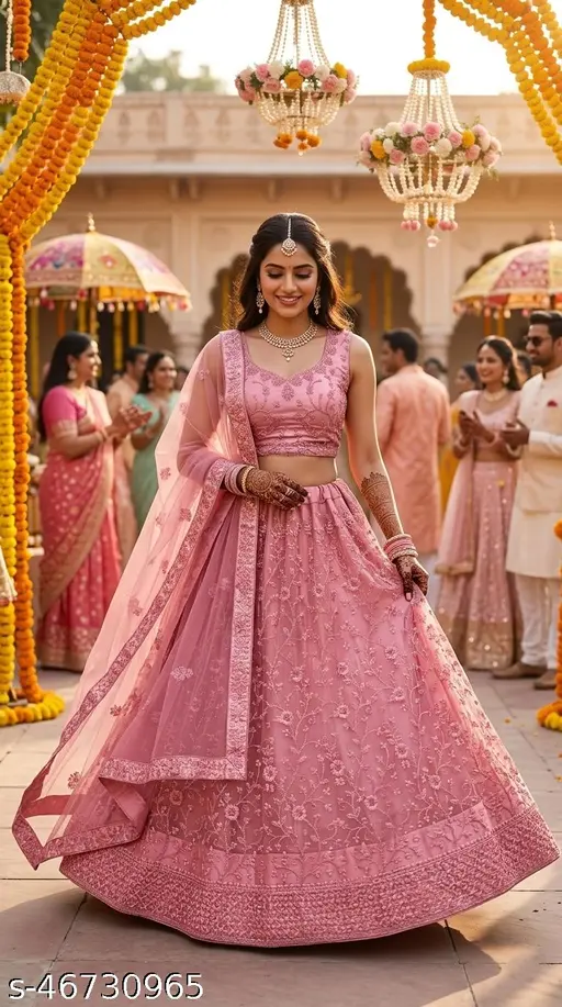Premium Pink Wedding Lehenga Choli for Bridesmaids Sangeet Mehndi Party Wear Collection