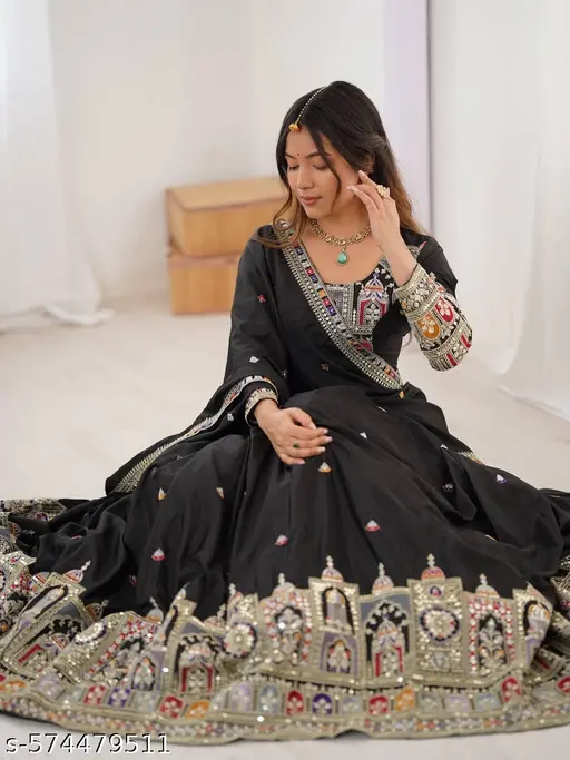 Embroidered &amp;amp; Sequence Work Black Lehenga Choli