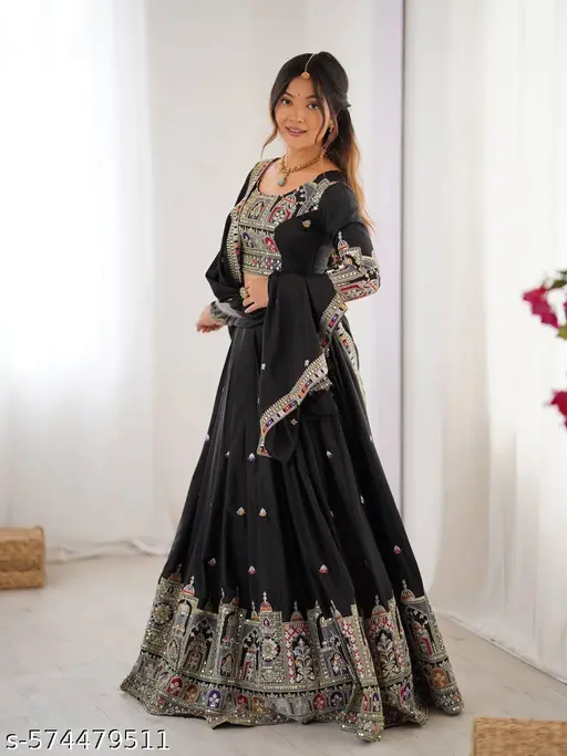 Embroidered &amp;amp; Sequence Work Black Lehenga Choli
