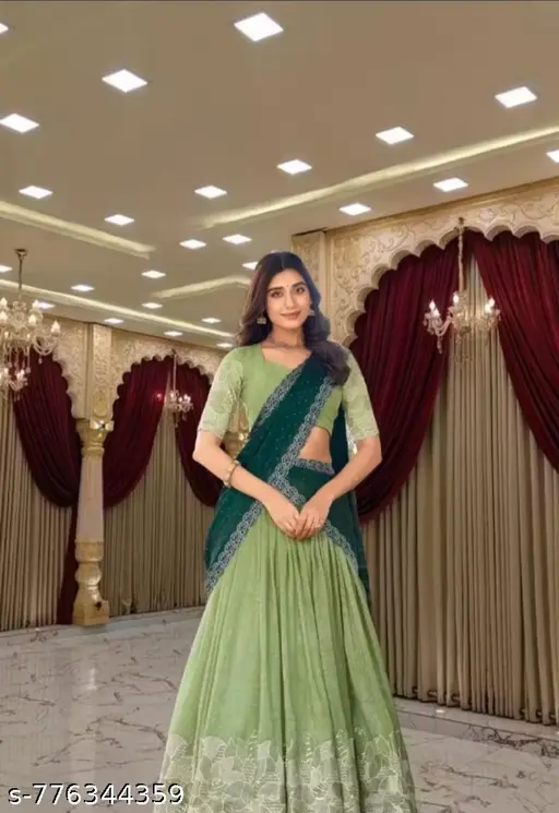 VH Shop&amp;#039;s Embroidered Sequinned Ready to Wear Lehenga &amp;amp; Unstitched Blouse With Dupatta