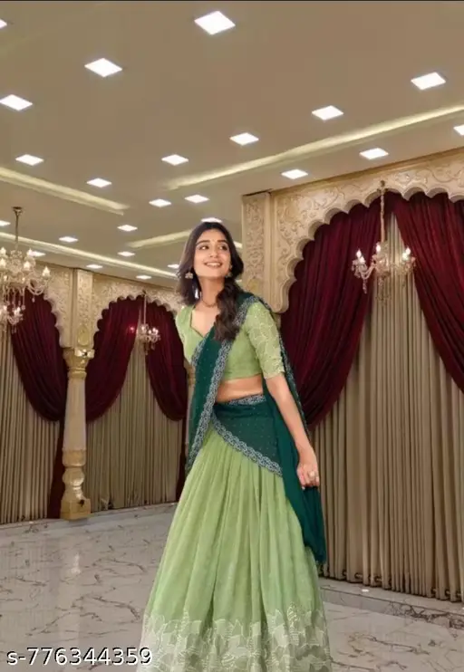 VH Shop&amp;#039;s Embroidered Sequinned Ready to Wear Lehenga &amp;amp; Unstitched Blouse With Dupatta
