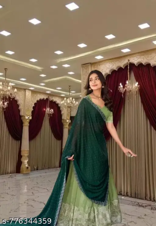 VH Shop&amp;#039;s Embroidered Sequinned Ready to Wear Lehenga &amp;amp; Unstitched Blouse With Dupatta