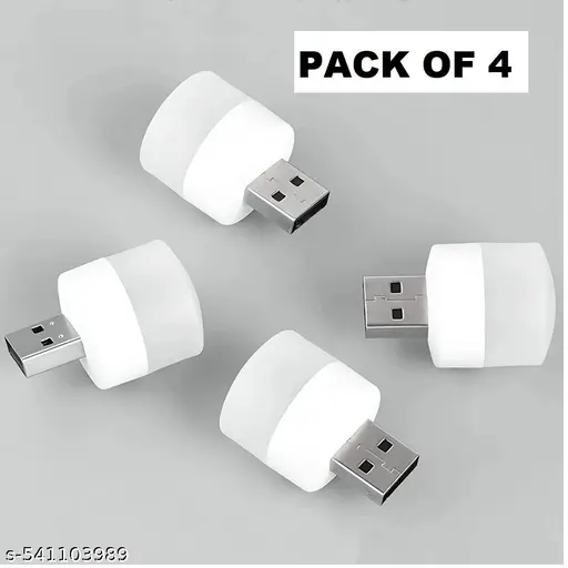 Mini USB Led Light | Plug in Night Light Bulb | USB Light for Laptop | Portable USB Led Lamp | Portable Car Bulb for Bedroom Bathroom &amp;amp; Kitchen Use (4 Pcs) | Plastic, White