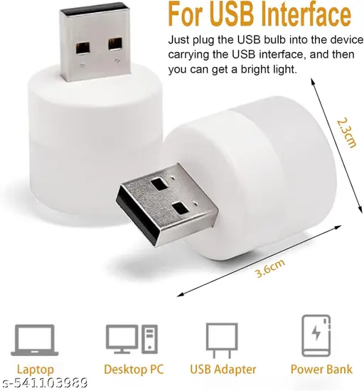 Mini USB Led Light | Plug in Night Light Bulb | USB Light for Laptop | Portable USB Led Lamp | Portable Car Bulb for Bedroom Bathroom &amp;amp; Kitchen Use (4 Pcs) | Plastic, White