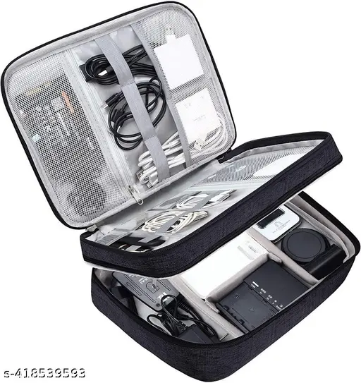 Electronics Accessories Organizer Bag, Universal Carry Travel Gadget Bag for Cables, Plug and More, Perfect Size Fits for Pad Phone Charger Hard Disk - Dark Blue (polyester, pack of 1)