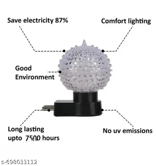 Crystal shape ( WHITE ) LED Night Bulb with 2 Pin Jack, Bedroom night Lamp pack of 1