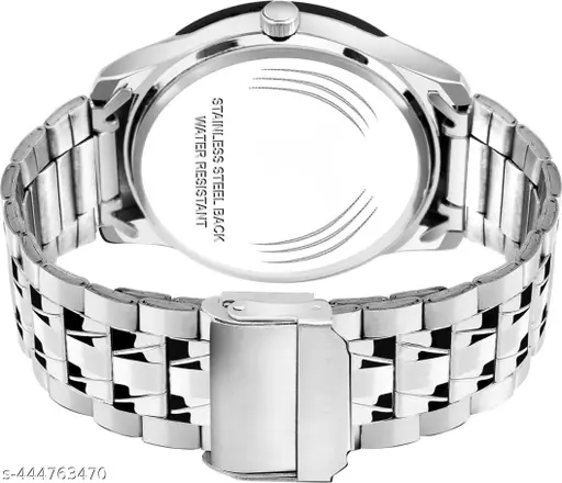 Gadgets WorldAnalog Round Black Dial ALPHABET S Design Stylish Silver Stainless Steel Strap Classic Design Fancy Wrist Watch for Men and Boys, Pack of 1 - ALPHA-S-AVO-SIL-STL
