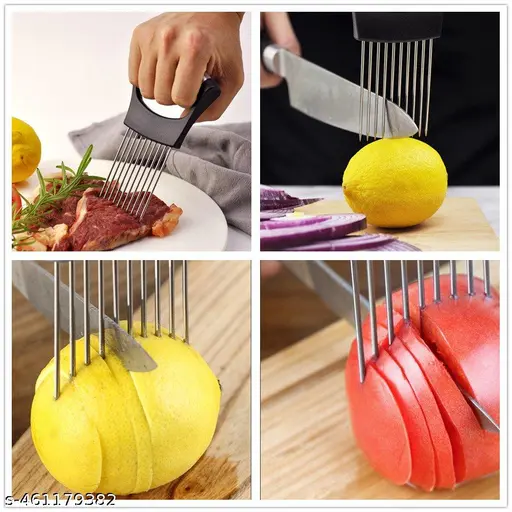 Onion Slicer Meat Slicer, Food Slice Assistant Onion Holder Slicer, Kitchen Gadgets - Stainless Steel Vegetable Holder Cutting Kitchen Gadget Tomato Peeler