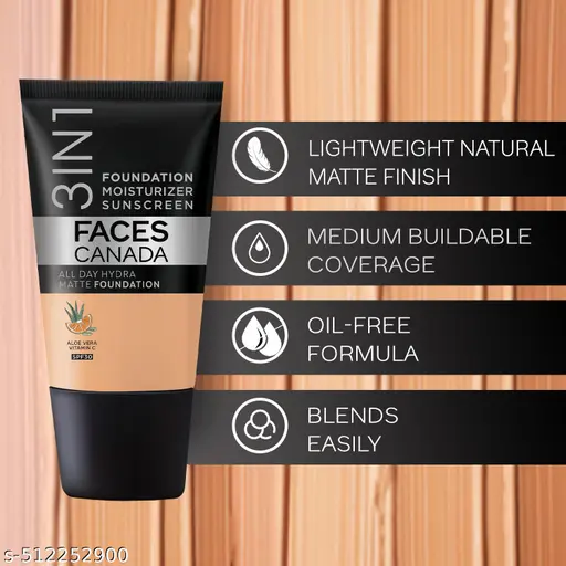 FACES CANADA Luminous Matte Combo - Strobe Cream - Rose Gold (18 ml) + Weightless Stay Matte Compact Powder - Natural 02 (9 gm) + Hydra Matte Foundation - Rose Ivory 011 (18 ml) | Illuminating &amp;amp;amp; Glowing Makeup Base | 10HR Long Wear