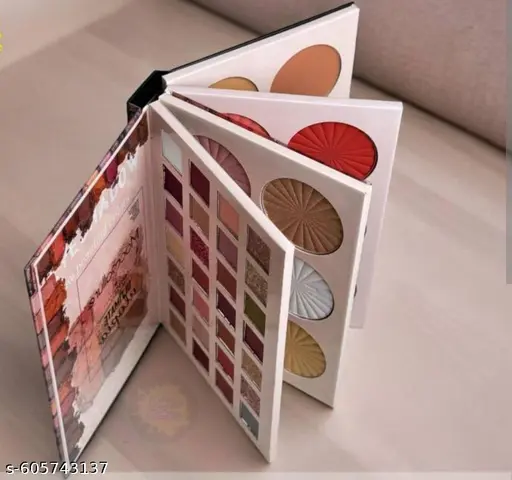 The All-in-One 4 Pages Foldable Makeup Palette Book: 6 Highlighters, 6 Blushers, 28 Eyeshadows, Concealer and Eyebrow Powder – Multicolor Palette (200g)