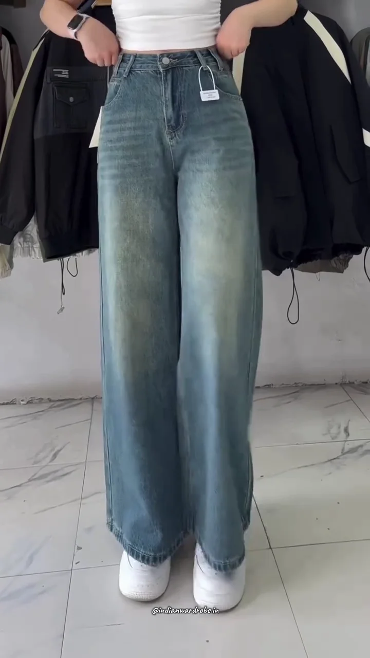 Premium High-Waisted Wide-Leg Baggy Jeans for Women – Retro Vintage Relaxed Fit Loose Denim Pants