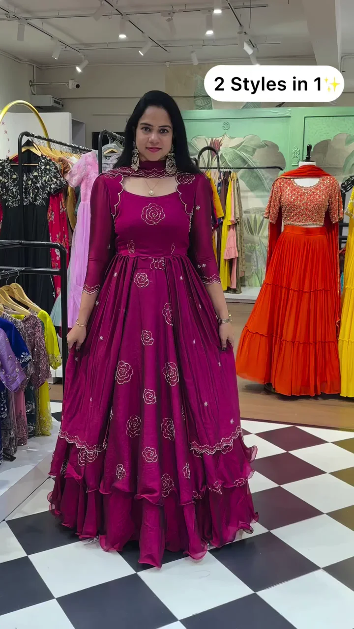 Women Designer Tabby Organza Anarkali kurta Suit Set with Embroidery &amp;amp;amp;amp;amp; Handwork Dupatta