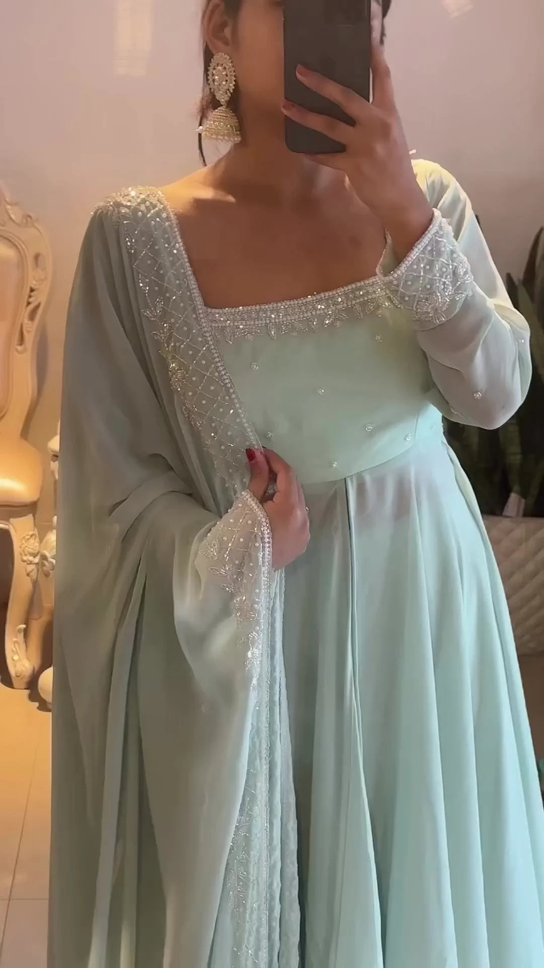 Women&amp;amp;amp;amp;#039;s Mint Green Sandy Silk Anarkali Kurta Palazzo With Dupatta Set | Ethnic Indian Wear