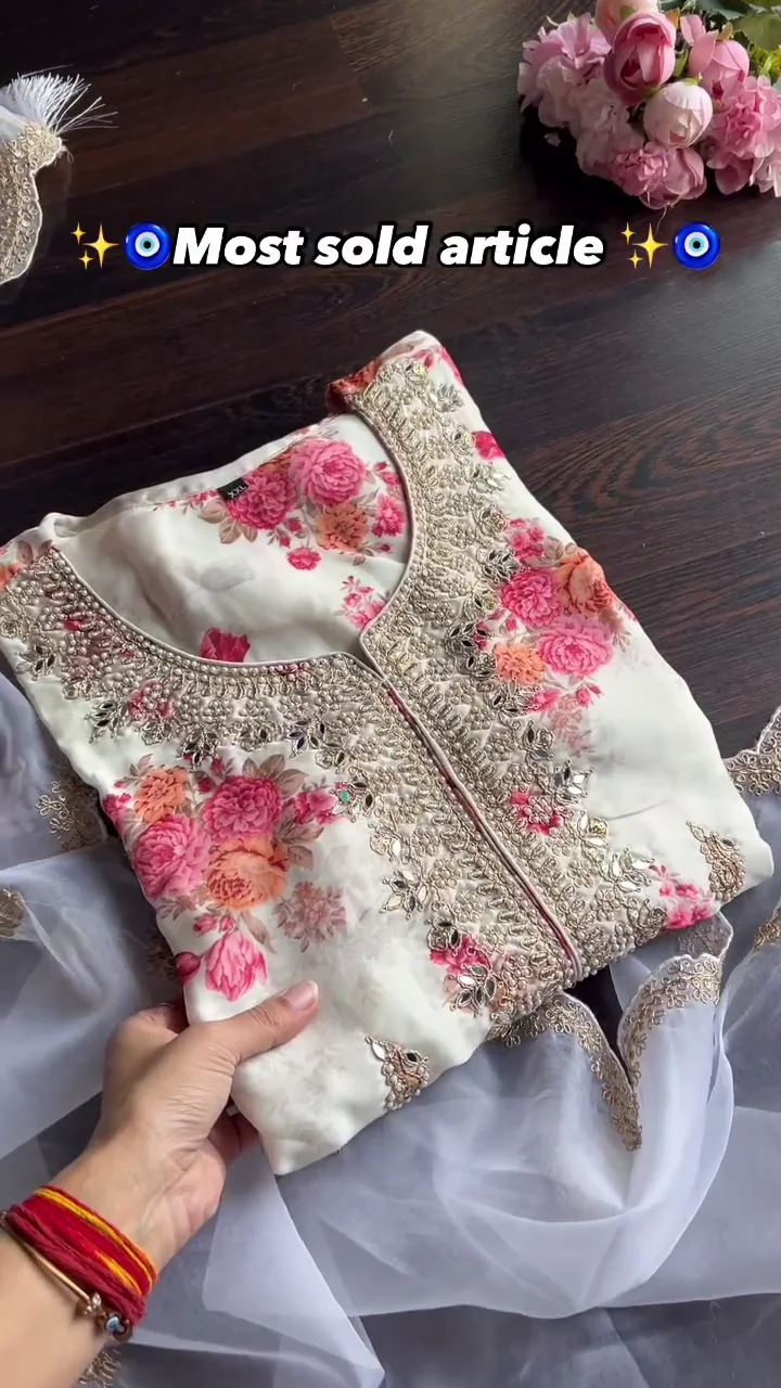 Pur Sifon Georgette with Digital Print with Embroidery Look Pur Sifon Georgette Top &amp;amp;amp;amp;amp; Farshi Palazzo with Dupatta