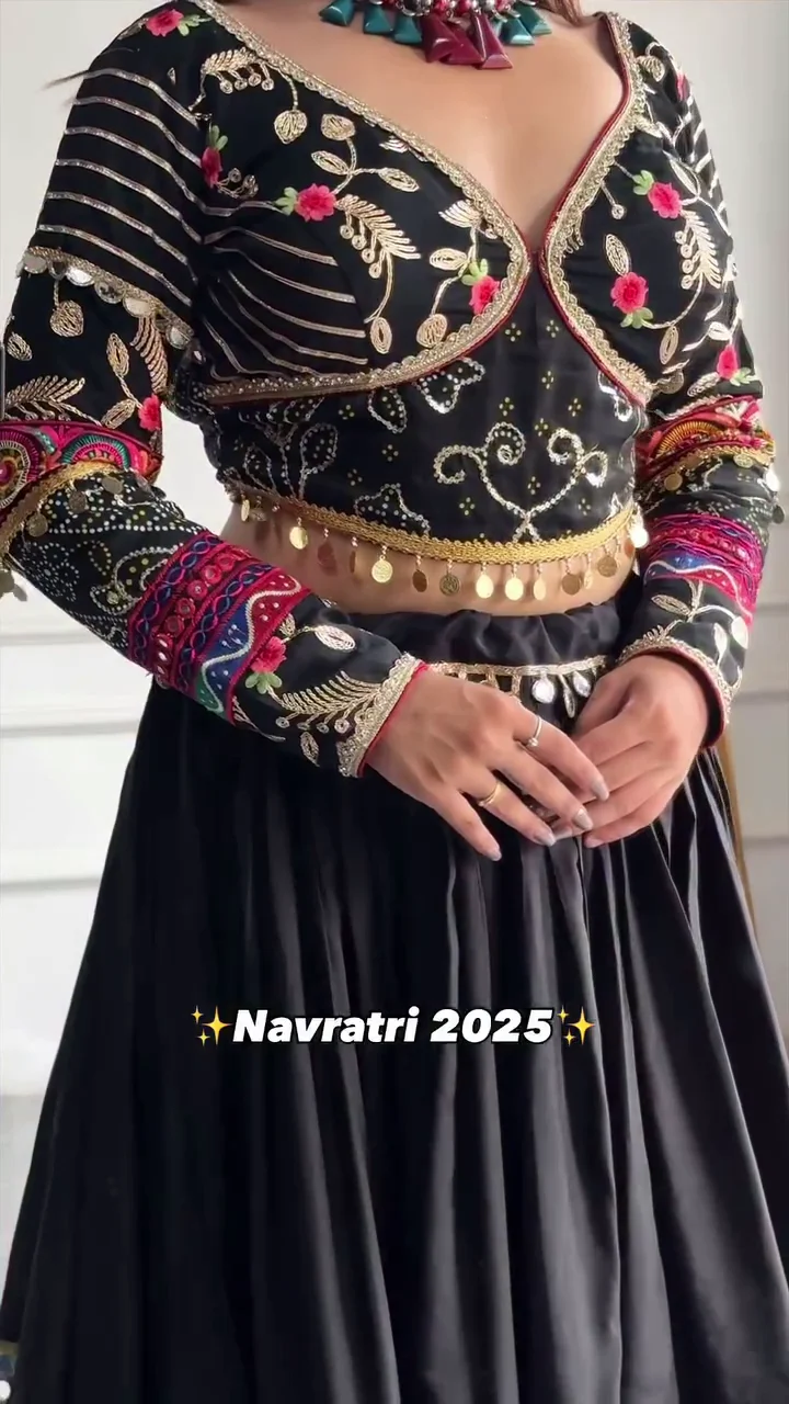 Women&amp;amp;#039;s Trending Dola Silk Lehenga Choli with Mil Foil Print | Traditional Solid Print Navratri Chaniya Choli | Ethnic Wear with Dupatta Unstitched Blouse