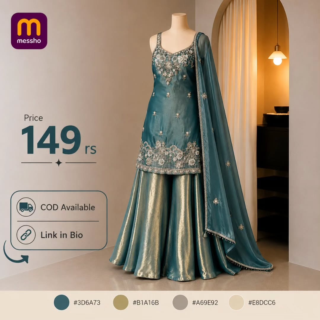 Women Ethnic Motifs Embroidered Regular Thread Work Pure Silk Kurta with Sharara &amp;amp;amp;amp; With Dupatta
