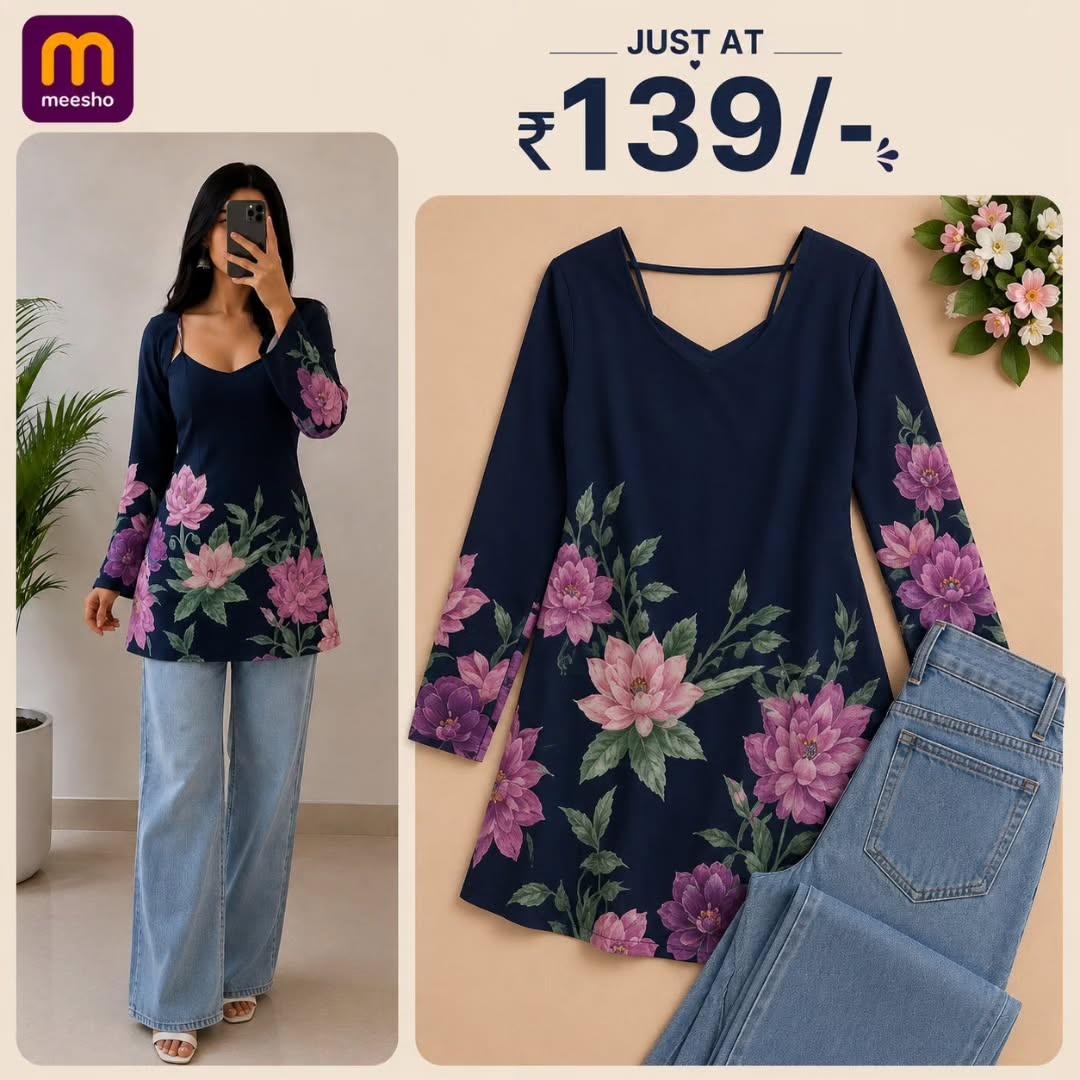 Women Navy Blue Floral Printed Square Neck Peplum Top