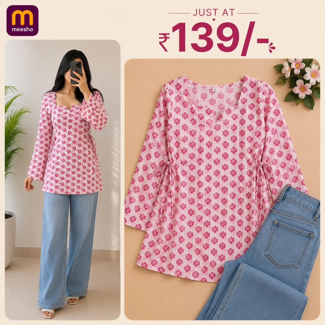 Women White &amp;amp;amp; Pink Floral Printed Kurti Full Sleeve Cotton Kurta