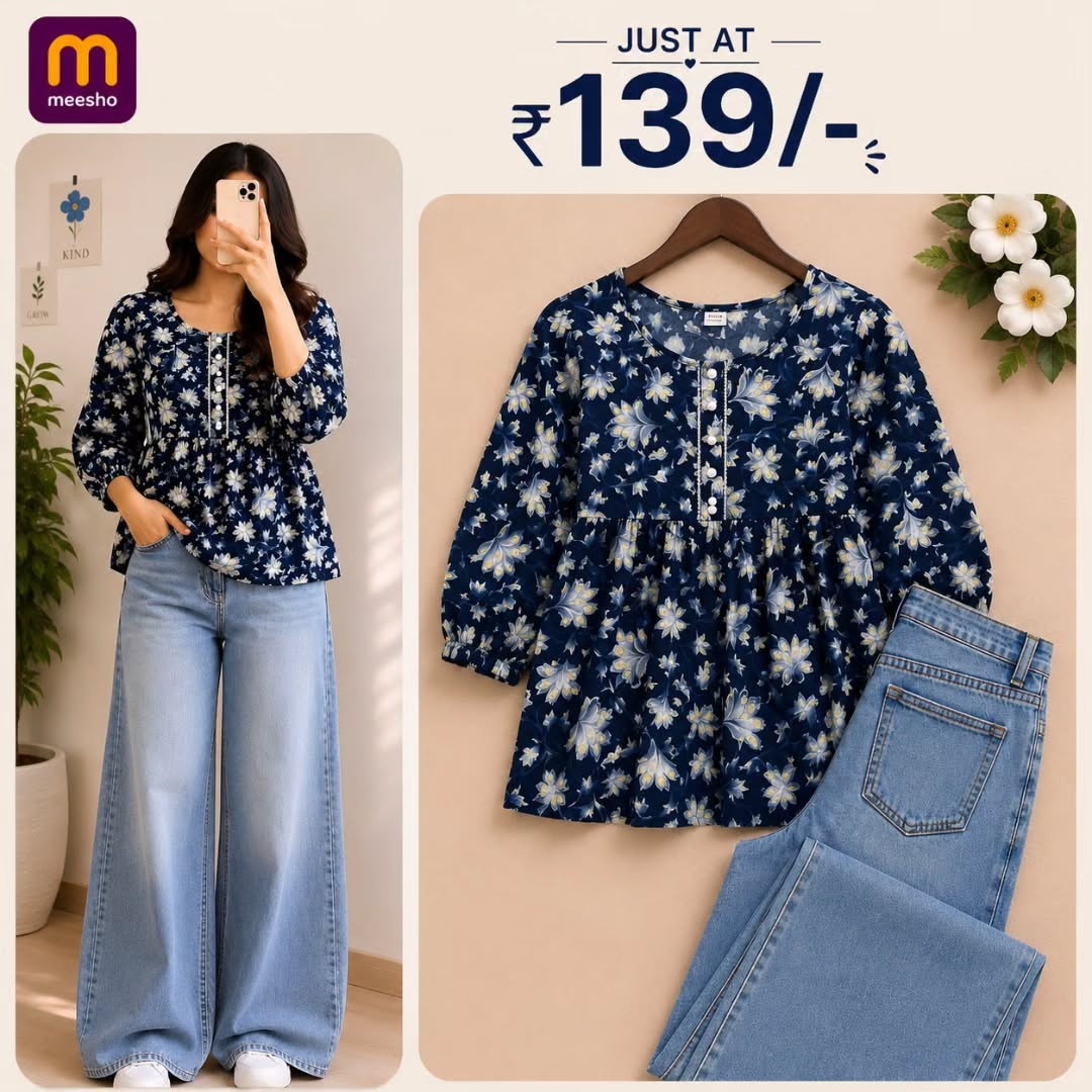 Women Rayon Printed Flared Top | Casual Stylish V-Neck Short Kurti for Women |Women Printed Rayon Top