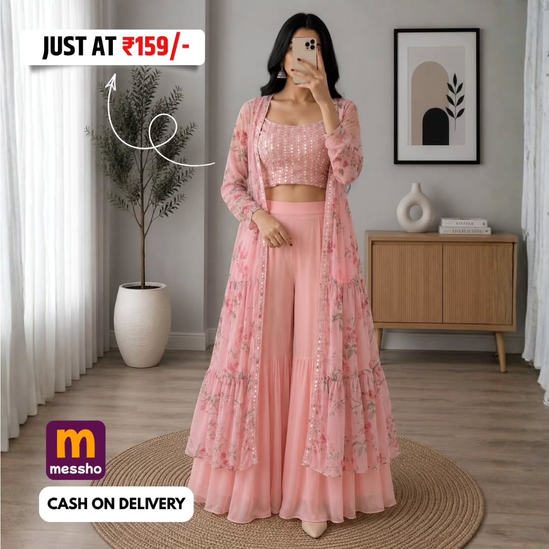 Embroidered Mirror Work Top With Sharara &amp;amp;amp; Shrug
