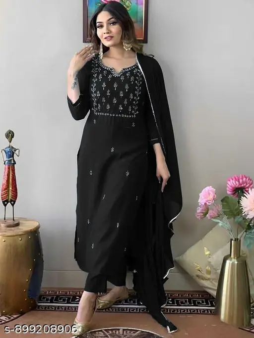 Premium Women’s Embroidered Kurta with Pant &amp;amp;amp; Dupatta Set | Festive Wear Suit Set