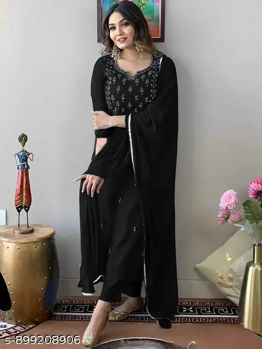 Premium Women’s Embroidered Kurta with Pant &amp;amp;amp; Dupatta Set | Festive Wear Suit Set