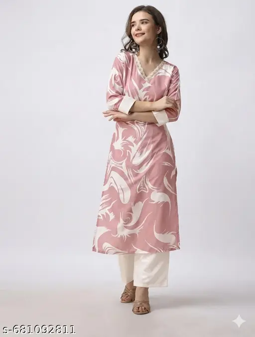Peach and white kurta set