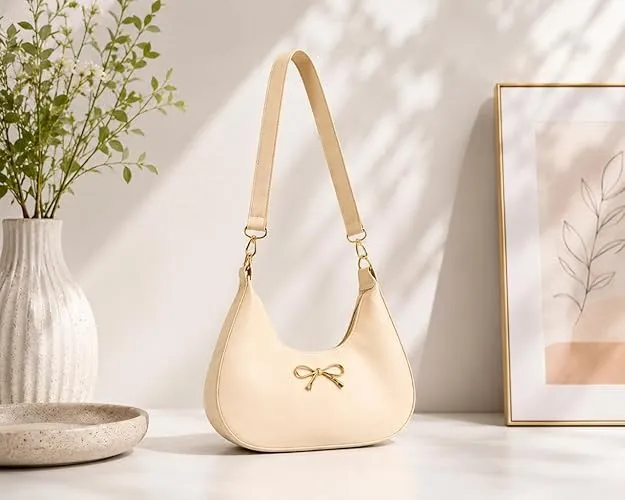 Shoulder Handbag with Gold Bow Detail
