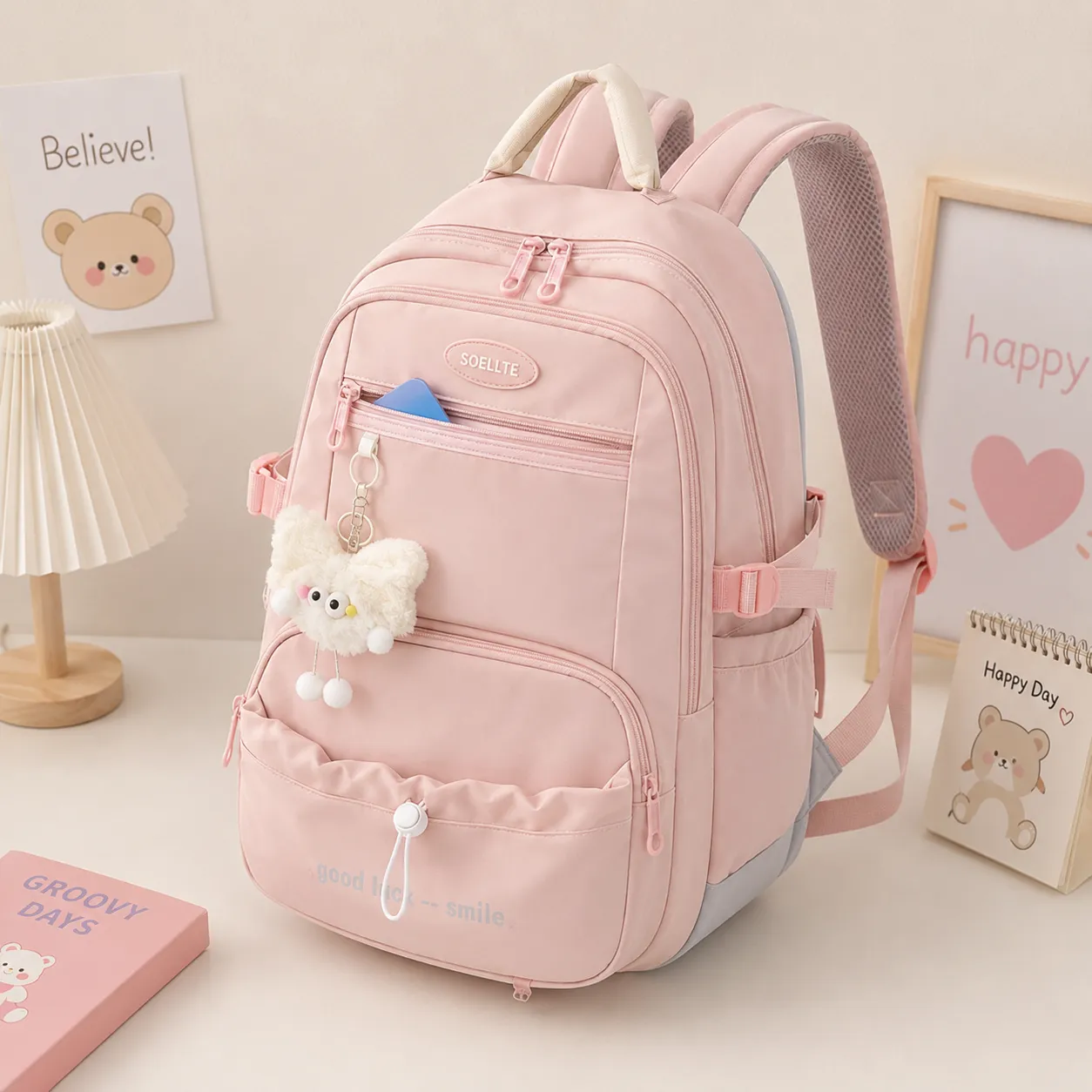 Cute Pink School Backpack for Girls