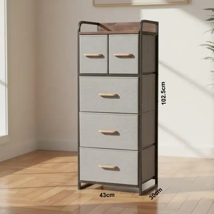 Multi-Drawer Fabric Storage Organizer with Wooden Top