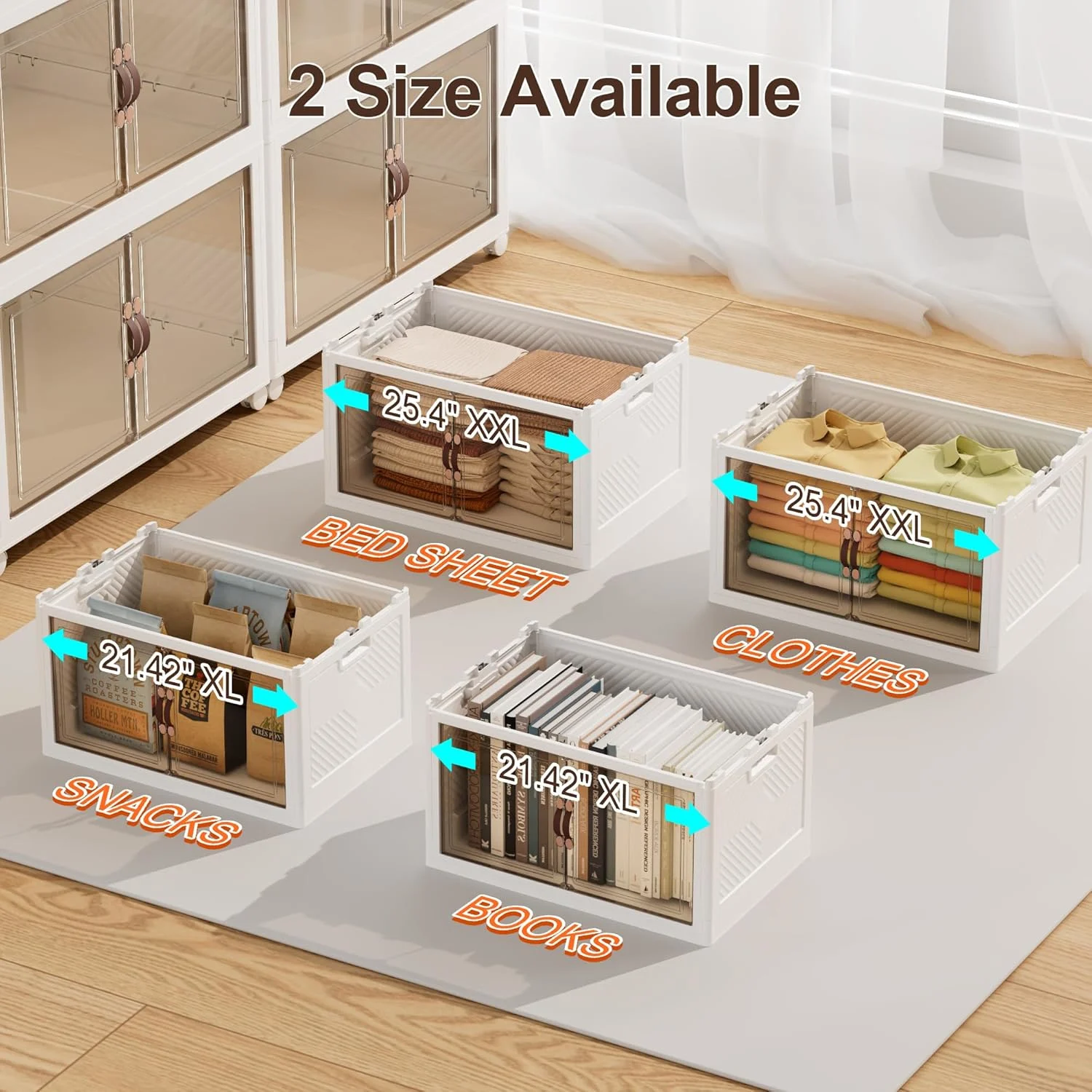 Foldable Stackable Storage Organizer Cabinet with Transparent Doors